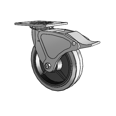 4 Series 2 Inch Wide Top Plate Swivel Caster with 8 x 2 Performa Rubber (Flat/Conductive) Wheel and Total Lock Brake