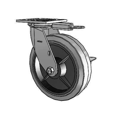 4 Series 2 Inch Wide Top Plate Swivel Caster with 8 x 2 Performa Rubber (Flat/Conductive) Wheel and Side Lock Brake