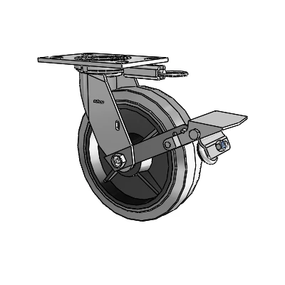 4 Series 2 Inch Wide Top Plate Swivel Caster with 8 x 2 Performa Rubber (Flat/Conductive) Wheel and Tread Lock Brake