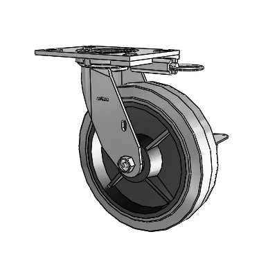 4 Series 2 Inch Wide Top Plate Swivel Caster with 8 x 2 Performa Rubber (Flat/Conductive) Wheel and Side Lock Brake