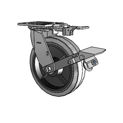 4 Series 2 Inch Wide Top Plate Swivel Caster with 8 x 2 Performa Rubber (Flat/Conductive) Wheel and Tread Lock Brake