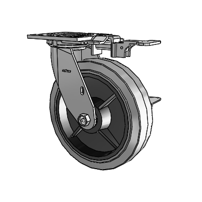 Roulette pivotante de la série 4 avec plaque supérieure de 2 pouces de large, équipée d'une roue en caoutchouc Performa 8 x 2 (plate/conductrice) et d'un frein à blocage latéral