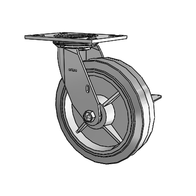 4 Series 2 Inch Wide Top Plate Swivel Caster with 8 x 2 Performa Rubber (Flat/Grey) Wheel and Side Lock Brake