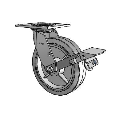 4 Series 2 Inch Wide Top Plate Swivel Caster with 8 x 2 Performa Rubber (Flat/Grey) Wheel and Tread Lock Brake