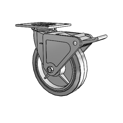 4 Series 2 Inch Wide Top Plate Swivel Caster with 8 x 2 Performa Rubber (Flat/Grey) Wheel and Tech Lock Brake