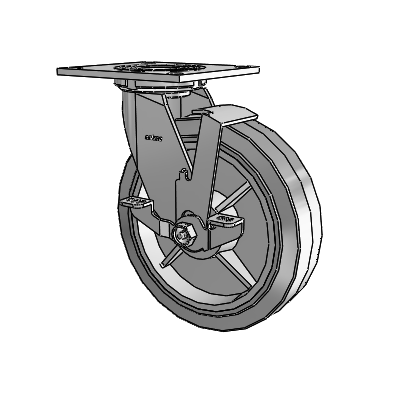 4 Series 2 Inch Wide Top Plate Swivel Caster with 8 x 2 Performa Rubber (Flat/Grey) Wheel and Top Lock Brake