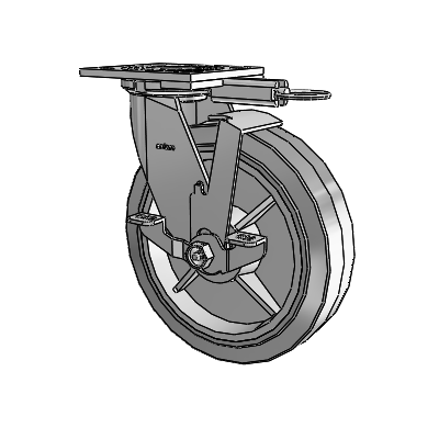 Roulette pivotante de la série 4, avec plaque supérieure de 2 pouces de large, équipée d'une roue en caoutchouc Performa 8 x 2 (plate/grise) et d'un frein de blocage supérieur