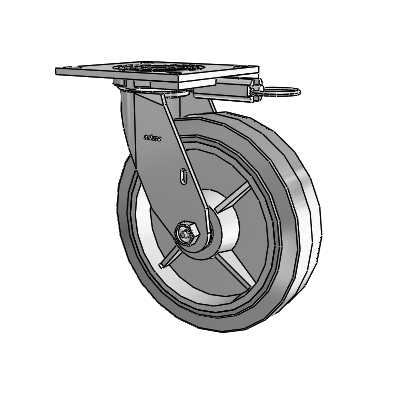 Roulette pivotante de la série 4 avec plaque supérieure de 2 pouces de large et roue en caoutchouc Performa 8 x 2 (plate/grise)
