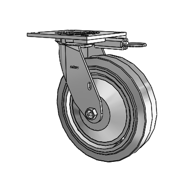 Roulette pivotante de la série 4 avec plaque supérieure de 2 pouces de large et roue en caoutchouc Performa 8 x 2 (plate/grise)