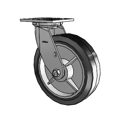 4 Series 2 Inch Wide Top Plate Swivel Caster with 8 x 2 Performa Rubber (Flat/Black) Wheel