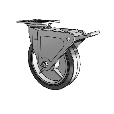 4 Series 2 Inch Wide Top Plate Swivel Caster with 8 x 2 Performa Rubber (Flat/Black) Wheel and Tech Lock Brake