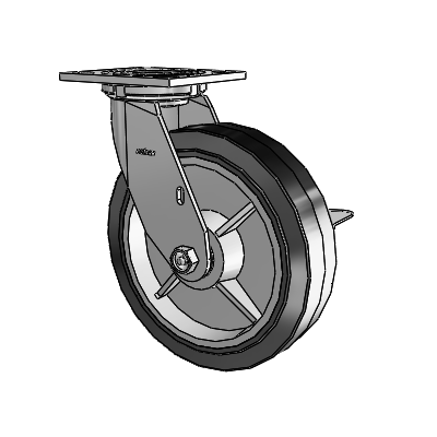 4 Series 2 Inch Wide Top Plate Swivel Caster with 8 x 2 Performa Rubber (Flat/Black) Wheel and Side Lock Brake