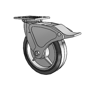 4 Series 2 Inch Wide Top Plate Swivel Caster with 8 x 2 Performa Rubber (Flat/Black) Wheel and Total Lock Brake