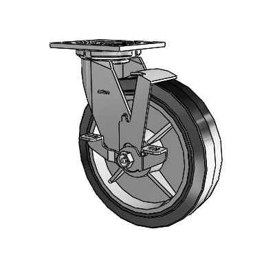 4 Series 2 Inch Wide Top Plate Swivel Caster with 8 x 2 Performa Rubber (Flat/Black) Wheel and Top Lock Brake