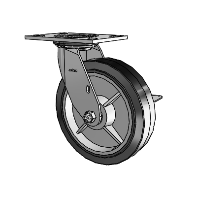 4 Series 2 Inch Wide Top Plate Swivel Caster with 8 x 2 Performa Rubber (Flat/Black) Wheel and Side Lock Brake