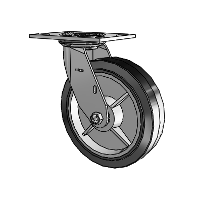 4 Series 2 Inch Wide Top Plate Swivel Caster with 8 x 2 Performa Rubber (Flat/Black) Wheel