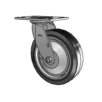 4 Series 2 Inch Wide Top Plate Swivel Caster with 8 x 2 Performa Rubber (Flat/Black) Wheel