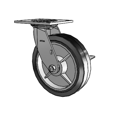 4 Series 2 Inch Wide Top Plate Swivel Caster with 8 x 2 Performa Rubber (Flat/Black) Wheel and Side Lock Brake
