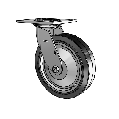 Roulette pivotante de la série 4 avec plaque supérieure de 2 pouces de large et roue en caoutchouc Performa 8 x 2 (plate/noire)