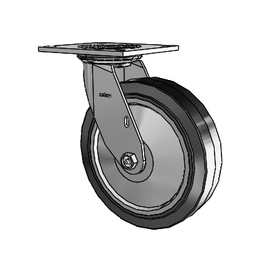 4 Series 2 Inch Wide Top Plate Swivel Caster with 8 x 2 Performa Rubber (Flat/Black) Wheel