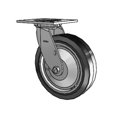 4 Series 2 Inch Wide Top Plate Swivel Caster with 8 x 2 Performa Rubber (Flat/Black) Wheel