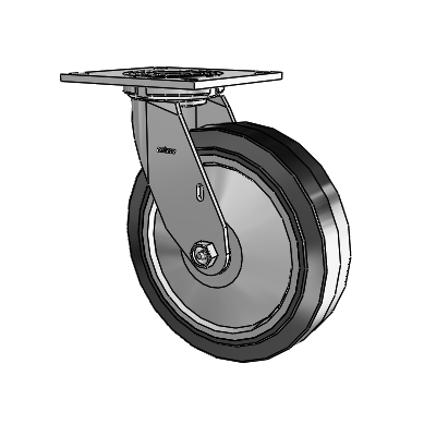Roulette pivotante de la série 4 avec plaque supérieure de 2 pouces de large et roue en caoutchouc Performa 8 x 2 (plate/noire)