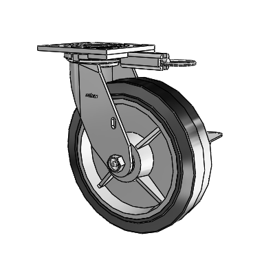 4 Series 2 Inch Wide Top Plate Swivel Caster with 8 x 2 Performa Rubber (Flat/Black) Wheel and Side Lock Brake