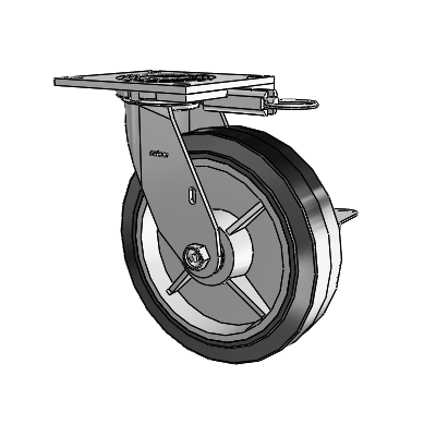 4 Series 2 Inch Wide Top Plate Swivel Caster with 8 x 2 Performa Rubber (Flat/Black) Wheel and Side Lock Brake