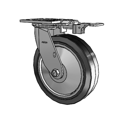 Roulette pivotante de la série 4 avec plaque supérieure de 2 pouces de large et roue en caoutchouc Performa 8 x 2 (plate/noire)