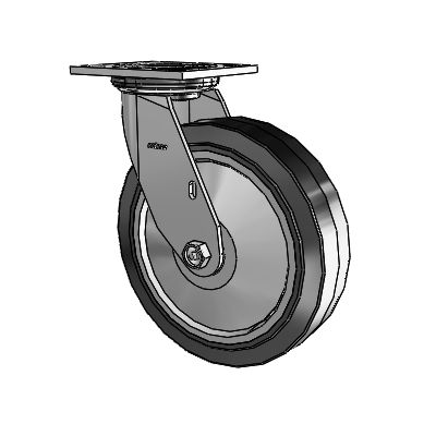 Roulette pivotante de la série 4 avec plaque supérieure de 2 pouces de large et roue en caoutchouc Performa 8 x 2 (plate/noire)