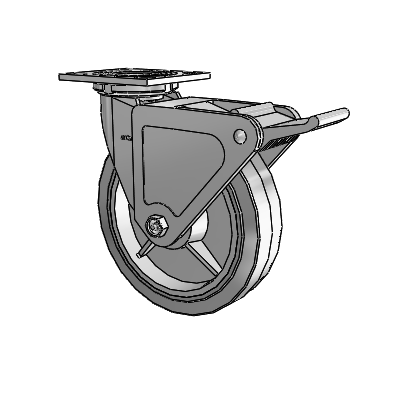 4 Series 2 Inch Wide Top Plate Swivel Caster with 8 x 2 Performa Rubber (Flat/Grey) Wheel and Tech Lock Brake