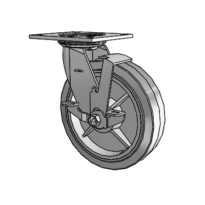 4 Series 2 Inch Wide Top Plate Swivel Caster with 8 x 2 Performa Rubber (Flat/Grey) Wheel and Top Lock Brake