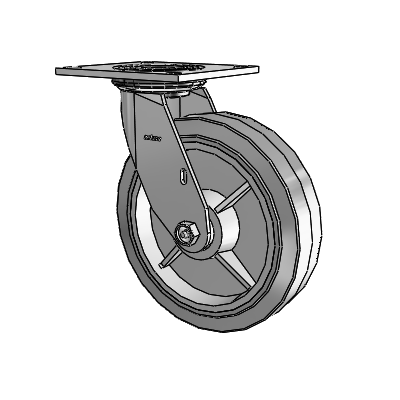 4 Series 2 Inch Wide Top Plate Swivel Caster with 8 x 2 Performa Rubber (Flat/Grey) Wheel