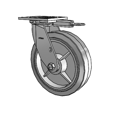 Roulette pivotante de la série 4 avec plaque supérieure de 2 pouces de large et roue en caoutchouc Performa 8 x 2 (plate/grise)