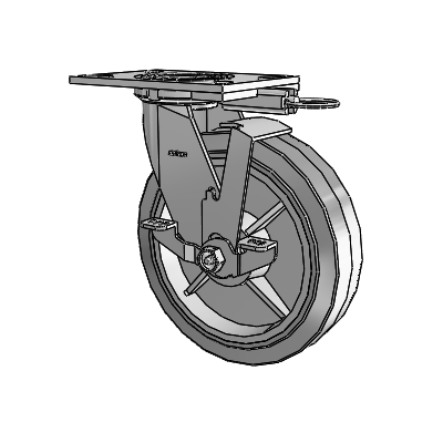 Roulette pivotante de la série 4, avec plaque supérieure de 2 pouces de large, équipée d'une roue en caoutchouc Performa 8 x 2 (plate/grise) et d'un frein de blocage supérieur