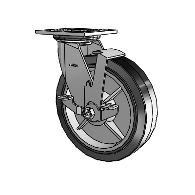 4 Series 2 Inch Wide Top Plate Swivel Caster with 8 x 2 Performa Rubber (Flat/Black) Wheel and Top Lock Brake