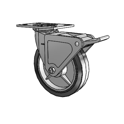 4 Series 2 Inch Wide Top Plate Swivel Caster with 8 x 2 Performa Rubber (Flat/Black) Wheel and Tech Lock Brake
