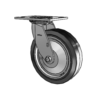 4 Series 2 Inch Wide Top Plate Swivel Caster with 8 x 2 Performa Rubber (Flat/Black) Wheel