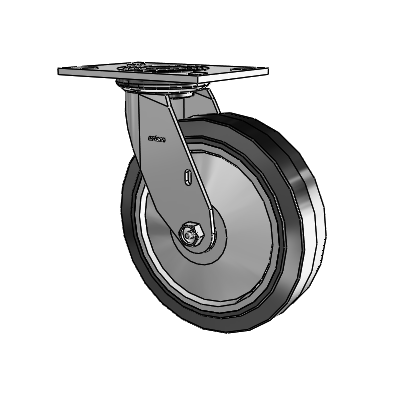 4 Series 2 Inch Wide Top Plate Swivel Caster with 8 x 2 Performa Rubber (Flat/Black) Wheel
