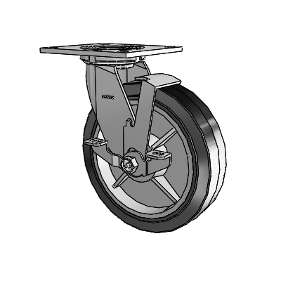 Roulette pivotante de la série 4 avec plaque supérieure de 2 pouces de large, équipée d'une roue en caoutchouc Performa 8 x 2 (plate/noire) et d'un frein de blocage supérieur
