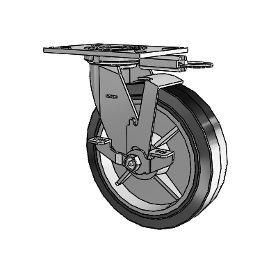 4 Series 2 Inch Wide Top Plate Swivel Caster with 8 x 2 Performa Rubber (Flat/Black) Wheel and Top Lock Brake