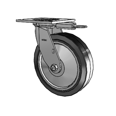 4 Series 2 Inch Wide Top Plate Swivel Caster with 8 x 2 Performa Rubber (Flat/Black) Wheel