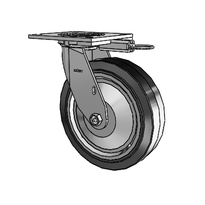 Roulette pivotante de la série 4 avec plaque supérieure de 2 pouces de large et roue en caoutchouc Performa 8 x 2 (plate/noire)