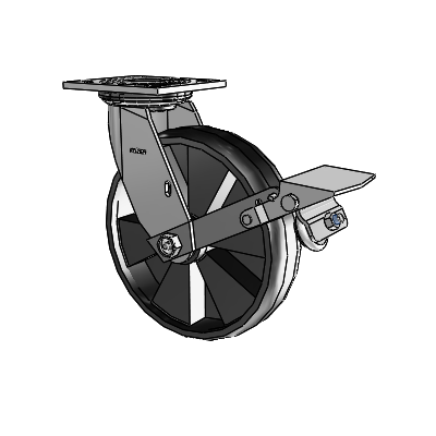4 Series 2 Inch Wide Top Plate Swivel Caster with 8 x 2 Maxim Wheel and Tread Lock Brake