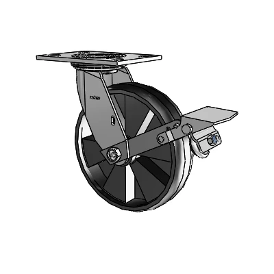 Roulette pivotante de la série 4, avec plaque supérieure de 2 pouces de large, roue Maxim 8 x 2 et frein à blocage de la bande de roulement