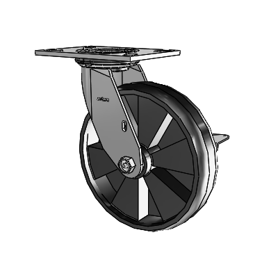 Roulette pivotante de la série 4, avec plaque supérieure de 2 pouces de large, roue Maxim 8 x 2 et frein à blocage latéral