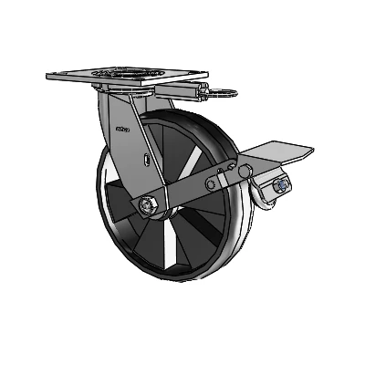 Roulette pivotante de la série 4, avec plaque supérieure de 2 pouces de large, roue Maxim 8 x 2 et frein à blocage de la bande de roulement