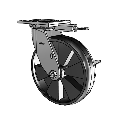 Roulette pivotante de la série 4, avec plaque supérieure de 2 pouces de large, roue Maxim 8 x 2 et frein à blocage latéral