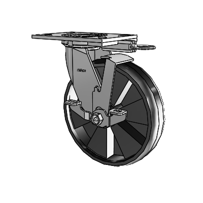 Roulette pivotante de la série 4, avec plaque supérieure de 2 pouces de large, roue Maxim 8 x 2 et frein de blocage supérieur