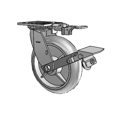4 Series 2 Inch Wide Top Plate Swivel Caster with 8 x 2 Performa Rubber (Round) Wheel and Tread Lock Brake